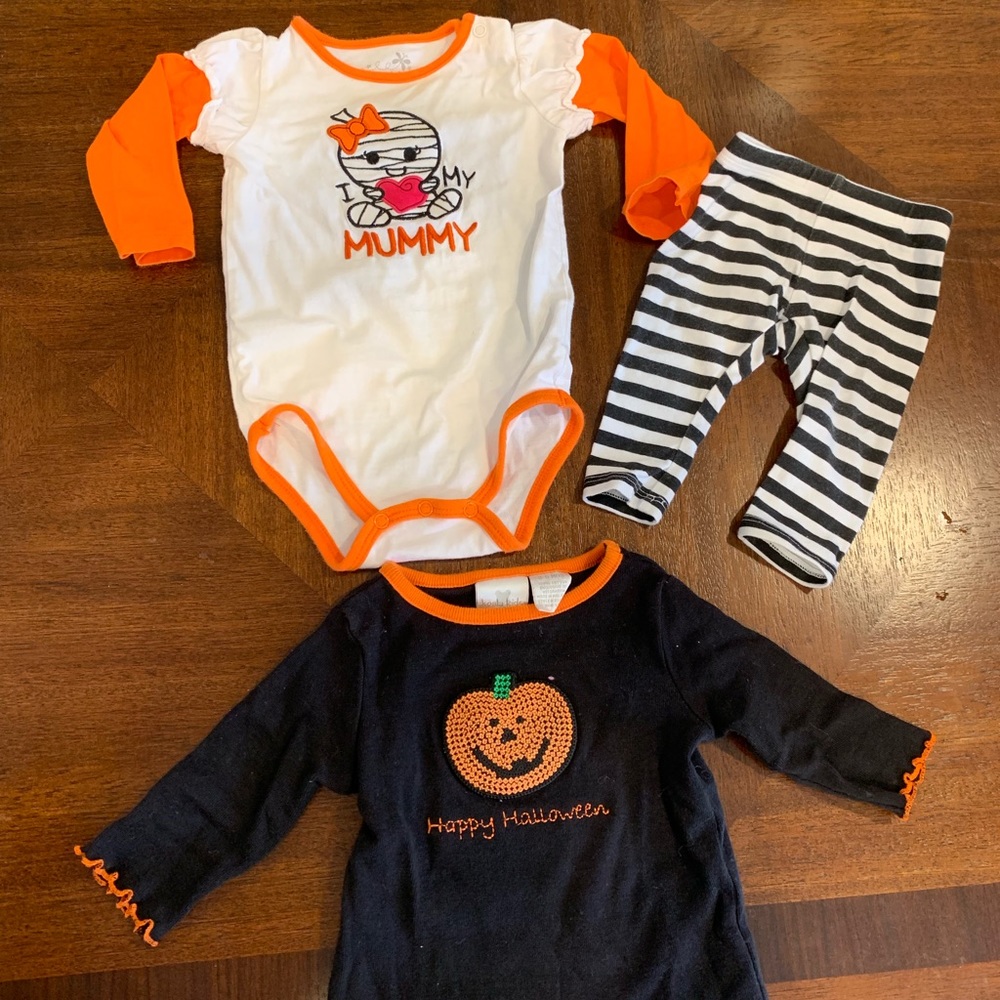 3-6 month Halloween shirt, onesie and pants